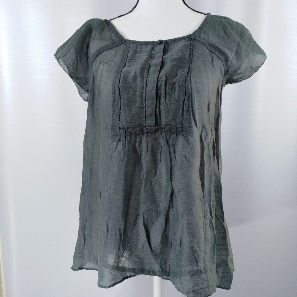 Ann Taylor Loft Semi Sheer Small Grey Blouse Top